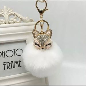 White Doll Purse Charm Keychain Faux Fur New